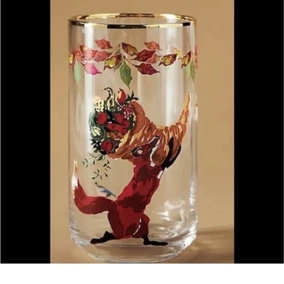 Anthropologie Inslee Fariss Autumn's Bounty Fox Juice Highball Glass - Picture 1 of 2